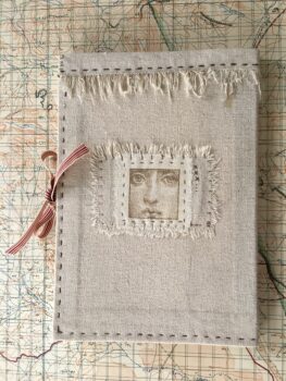 מחברת שורות בד טבעי רקומה וסרט סגירה