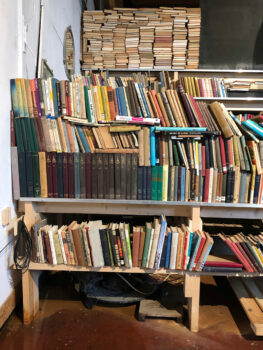 ספרים על מדפים עמוסים